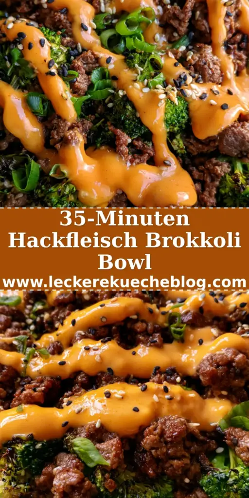 Hackfleisch-Brokkoli-Bowl: Das ultimative 20-Minuten-Rezept für Genießer 4 Draufsicht einer appetitlichen Hackfleisch-Brokkoli-Bowl mit Sriracha-Mayo-Drizzle in einer rustikalen Schüssel. (hackfleisch-brokkoli-bowl)