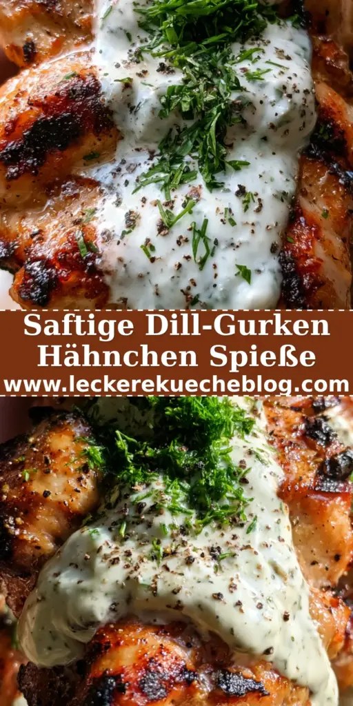 Dill-Gurken-Hähnchenspieße: Das ultimative Rezept für saftiges Grillvergnügen mit Ranch-Dressing 4 Nahaufnahme von saftigen Grillspießen in der Hand gehalten über einem rustikalen Teller, garniert mit Ranch und frischem Dill. (dill-gurken-hähnchenspieße)