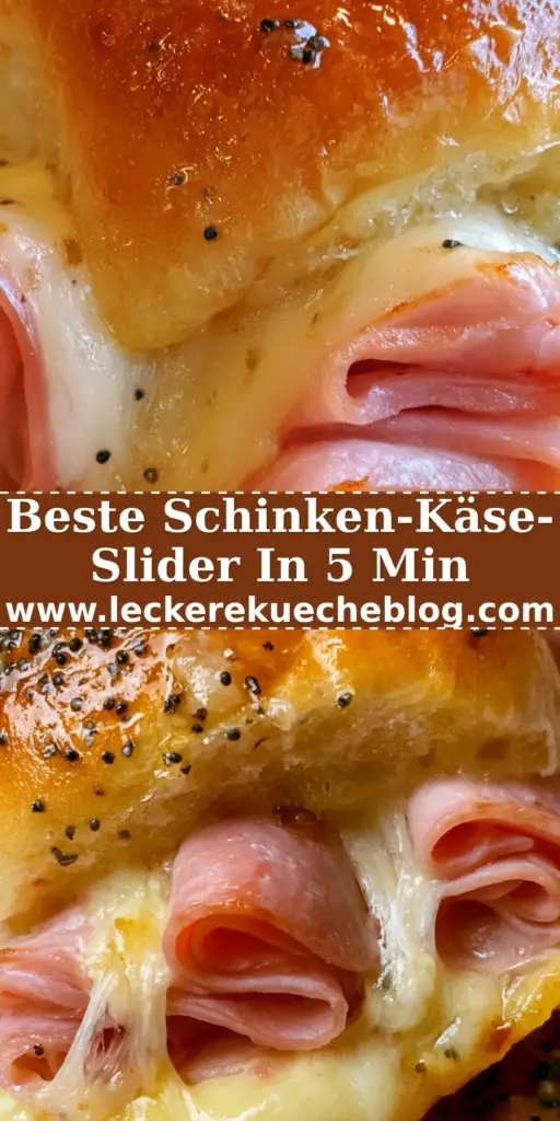 Nahaufnahme eines Hawaiian Sliders, der aus einer Form gezogen wird, mit extrem langen Käsefäden und glänzender Mohn-Glasur. (hawaiian slider)