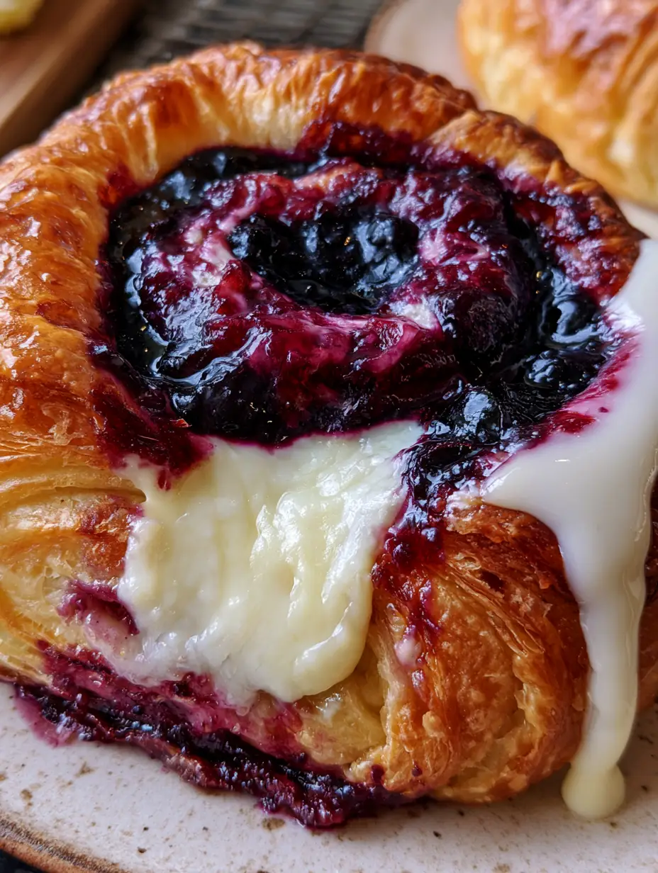 Blaubeer-Zitronen-Teilchen: Das ultimative Rezept für knusprige Blätterteig-Träume 3 Extreme Makroaufnahme von splitterndem goldenem Blätterteig eines Blaubeer-Zitronen-Teilchens. (blaubeer-zitronen-teilchen)