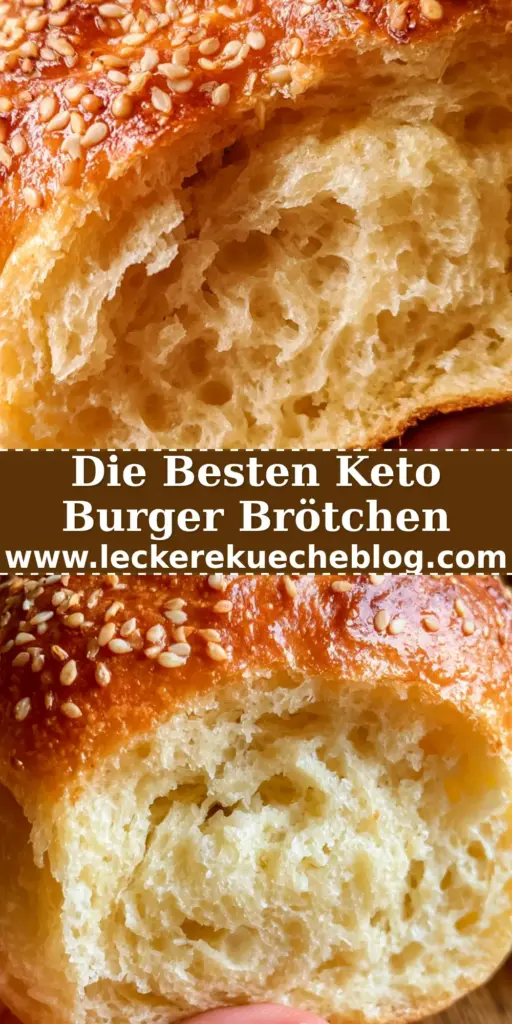 Ein Stapel goldbrauner Keto Burger Brötchen mit Sesam auf einem rustikalen Holztisch. (keto burger brötchen)