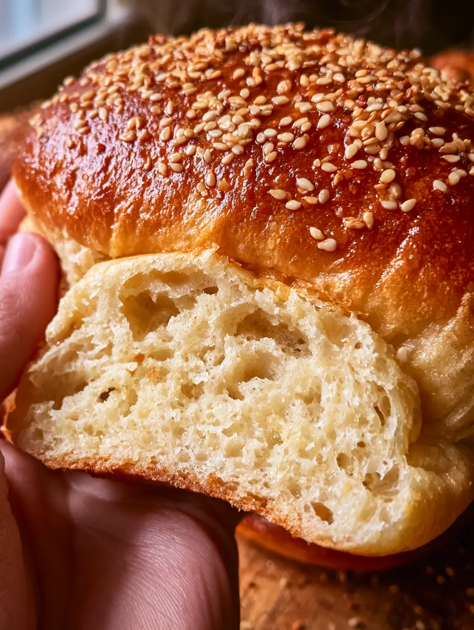 Eine Hand drückt ein aufgeschnittenes keto burger brötchen zusammen, um die Elastizität und luftige Krume zu zeigen.
