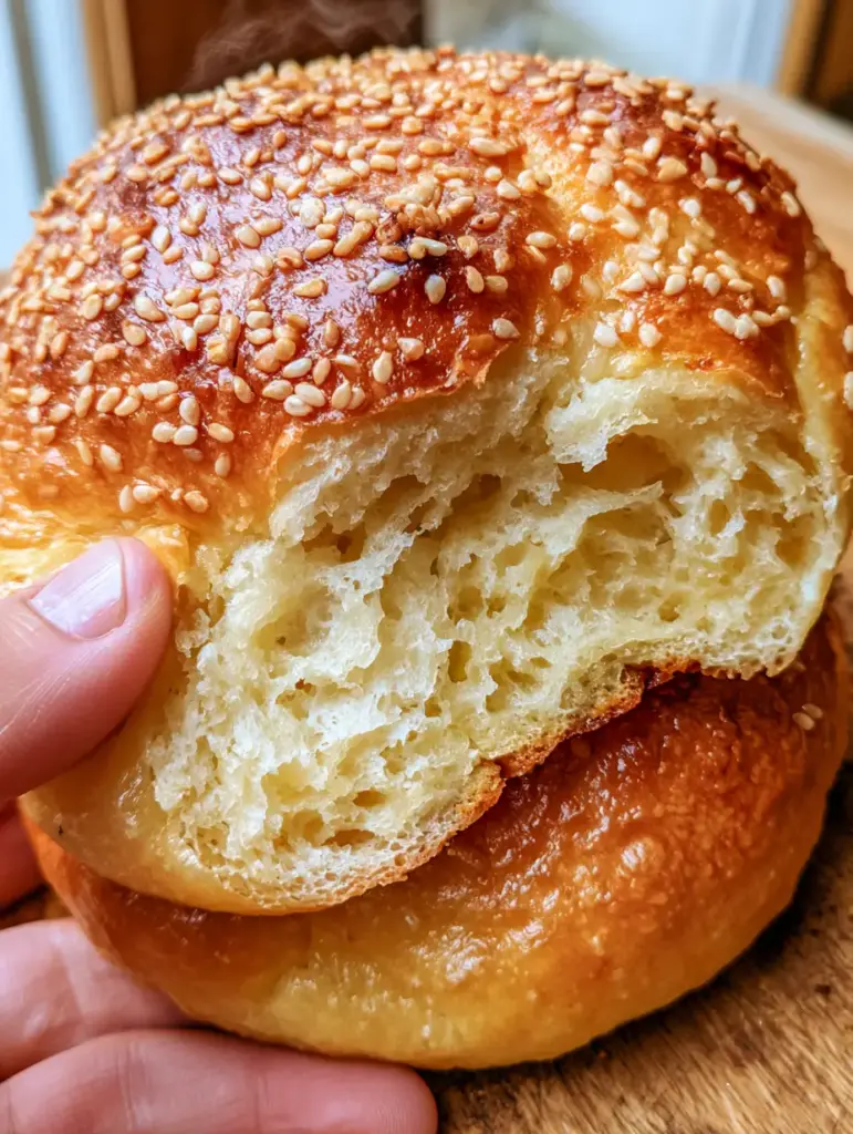 Nahaufnahme eines frisch gebackenen keto burger brötchen mit dampfendem Inneren und glänzender Kruste.