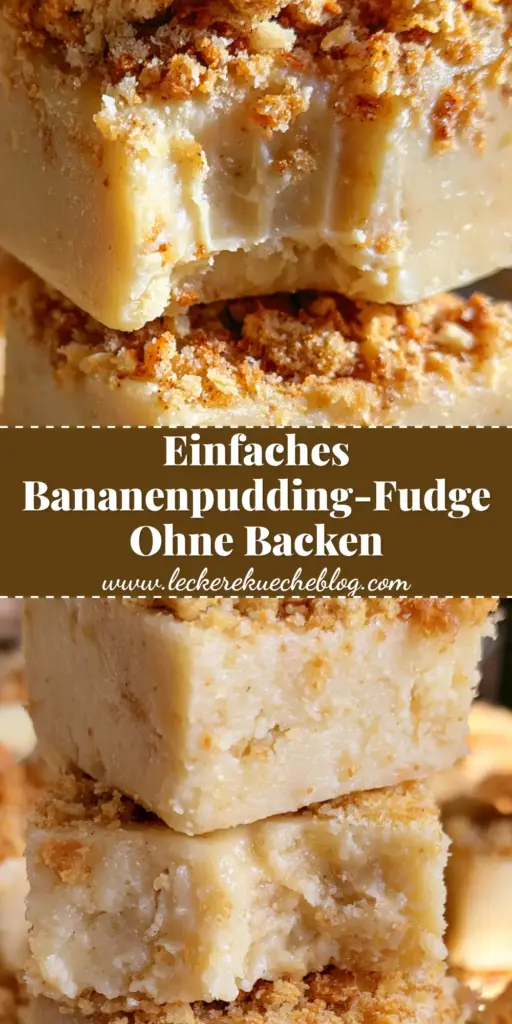 Ein Stapel dicker Bananenpudding-Fudge Quadrate mit reichlich Vanillewaffel-Topping auf rustikalem Hintergrund. (bananenpudding-fudge)