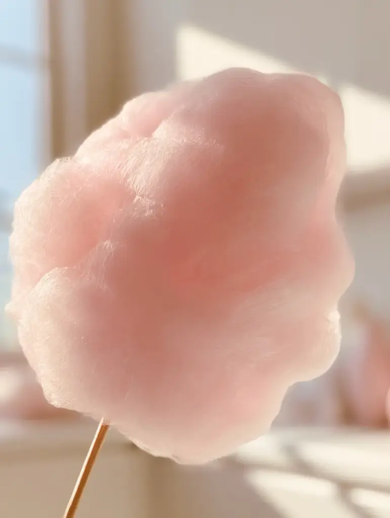 Zuckerwatte selber machen: Das Geheimnis für fluffige, pinke Wolken wie vom Jahrmarkt 2 Nahaufnahme der kristallinen Struktur und der feinen Zuckerfäden einer pinken Zuckerwatte. (zuckerwatte selber machen)