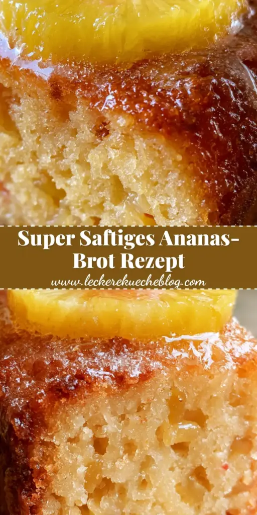 Ein frisch gebackenes, saftiges Ananas-brot in einer Kastenform mit glänzenden Ananasringen und roten Kirschen obenauf.