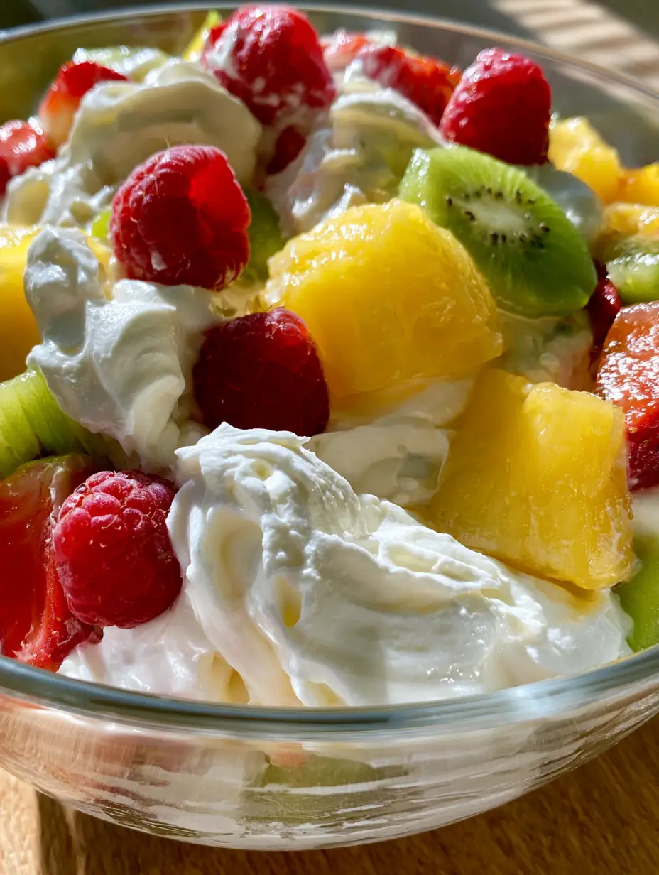 Detaillierte Ansicht der cremigen Cheesecake-Basis mit Vanillemark und frischen Erdbeeren (hawaii-cheesecake-salat).