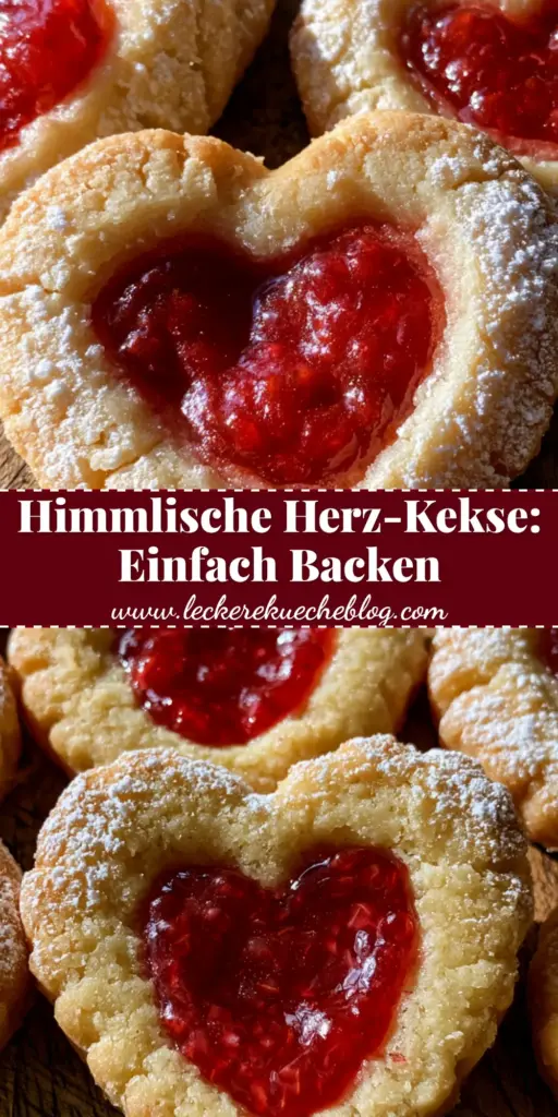 Nahaufnahme von frisch gebackenen Engelsaugen mit herzförmiger Himbeerfüllung auf einer rustikalen Holzoberfläche, bestäubt mit Puderzucker. (engelsaugen)