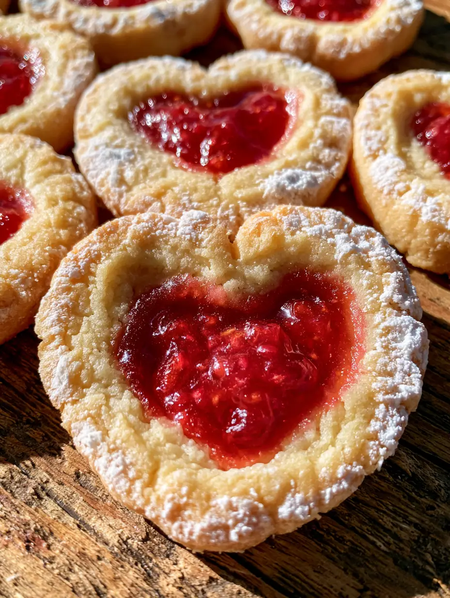 Smartphone-Foto von einer Ladung Engelsaugen auf einem Backblech, extreme Nahaufnahme der buttrigen Textur und der roten Marmelade. (engelsaugen)