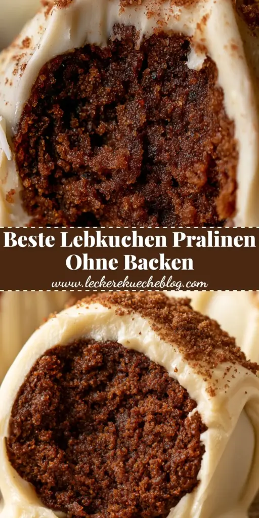 Nahaufnahme einer halbierten Lebkuchen-Praline mit dunklem Kern und weißem Schokoladenüberzug auf rustikalem Leinen. (lebkuchen-pralinen)