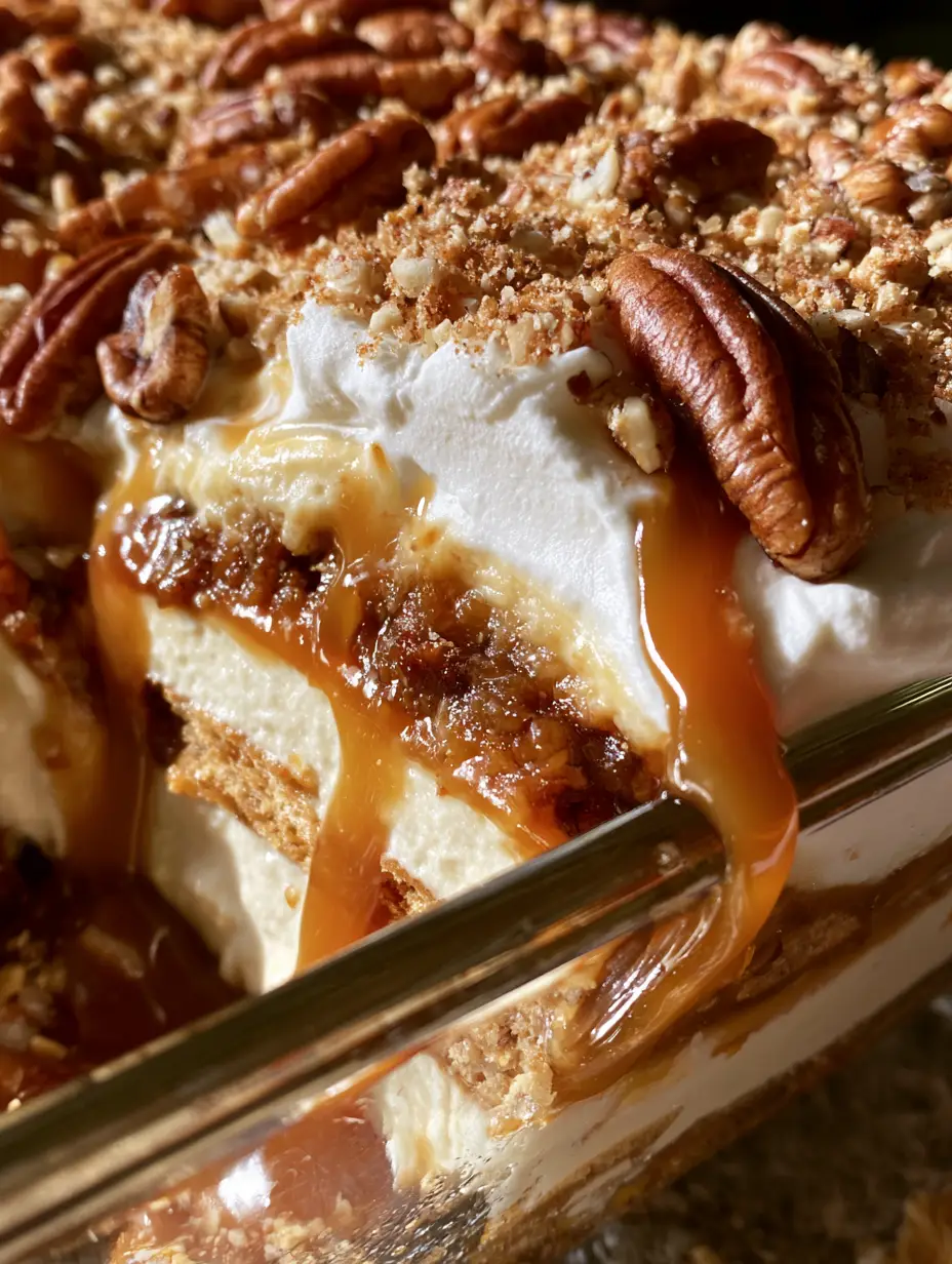 Draufsicht auf die Pekannuss-Lasagne mit ganzen gerösteten Nüssen und Vanille-Punkten. (pekannuss-lasagne)