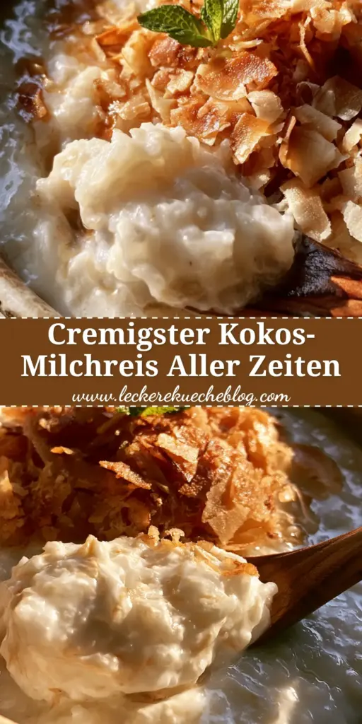 Kokos-Milchreis: Das ultimative Rezept für ultra-cremigen Genuss mit gerösteten Kokosflocken 4 Nahaufnahme von cremigen Kokos-Milchreis in einer Schale mit gerösteten Kokosflocken und Minze. (kokos-milchreis)