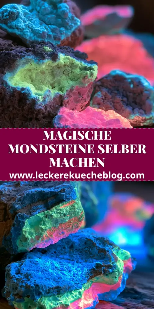 Mondsteine basteln: DIY-Anleitung für magisch leuchtende Galaxie-Steine 4 Eine ästhetische Anordnung von leuchtenden Mondsteinen auf einer rustikalen Holzoberfläche in der Abenddämmerung. (mondsteine basteln)
